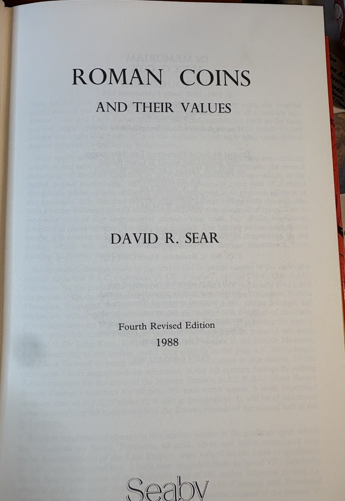 Roman Coins and their values; David R Sear 4th Edition. Hardback Excellent X333