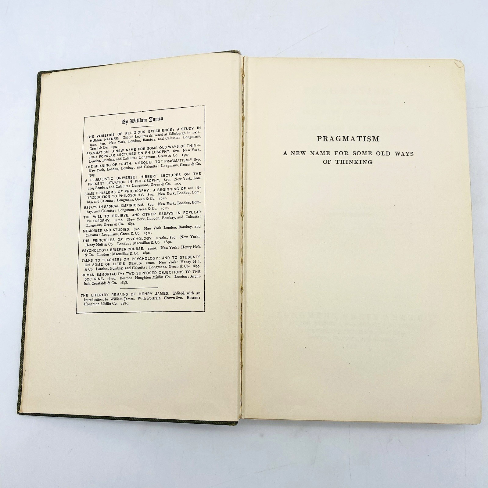 Pragmatism New Name for Some Old Ways of Thinking William James 1919 Hardcover