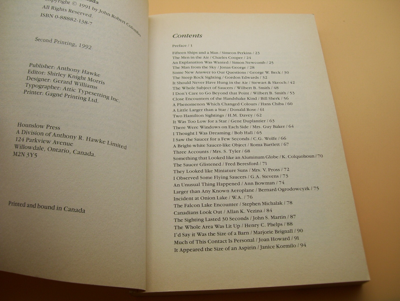 1992 UFO&rsquo;s Over Canada PB Book Personal Sightings Close Encounters Aliens UFO