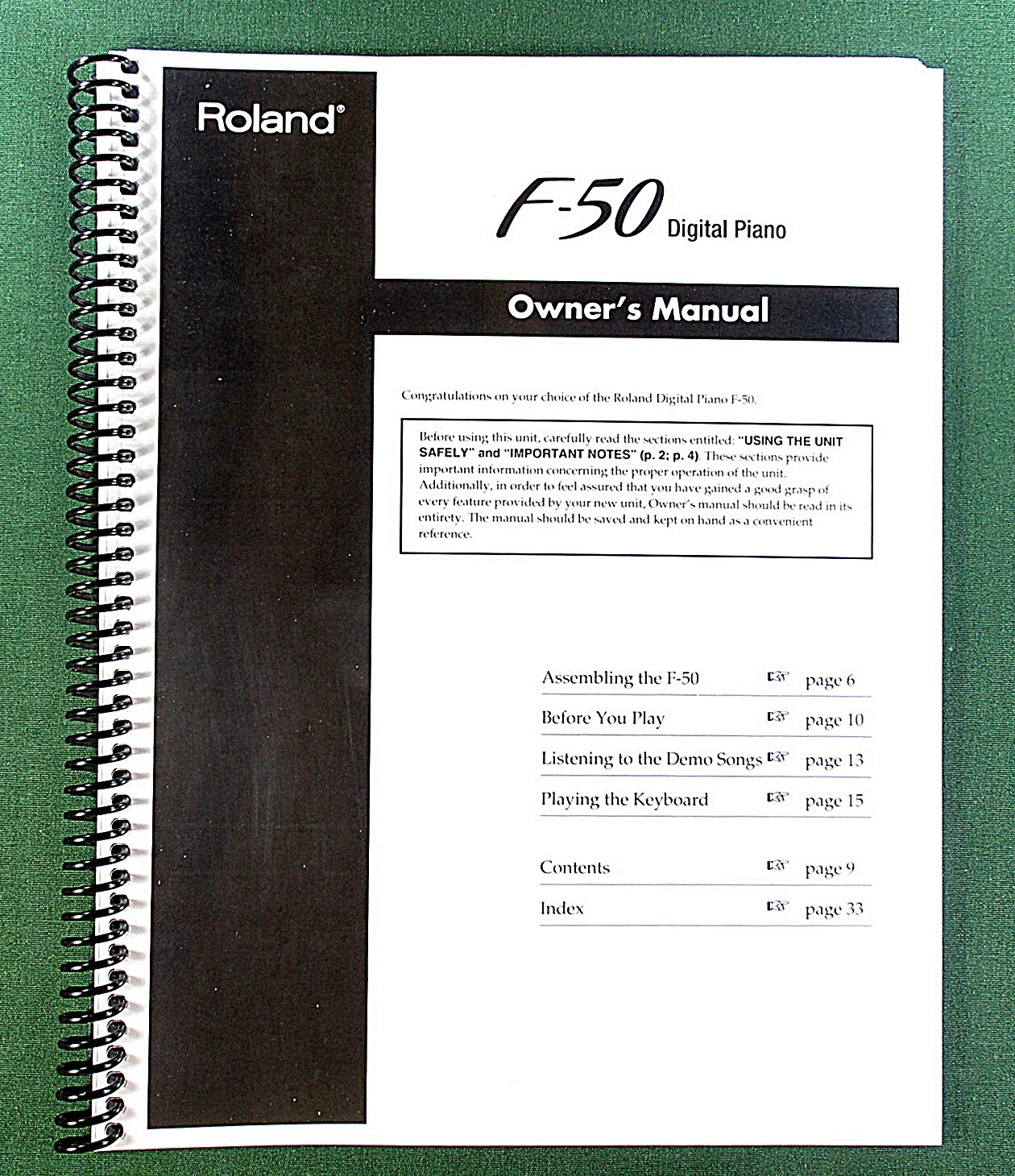 Roland F-50 Owner&rsquo;s Instruction Manual: 36 Pages & Protective Covers!