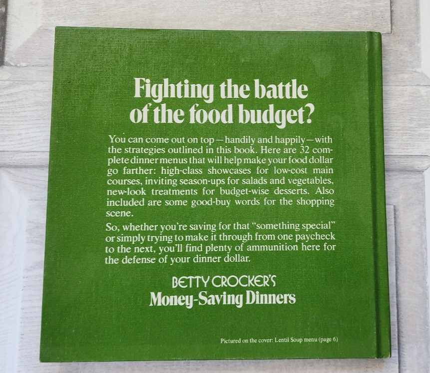 1973 Betty Crocker&rsquo;s Money-Saving Dinners hardcover cookbook 76 pages budget