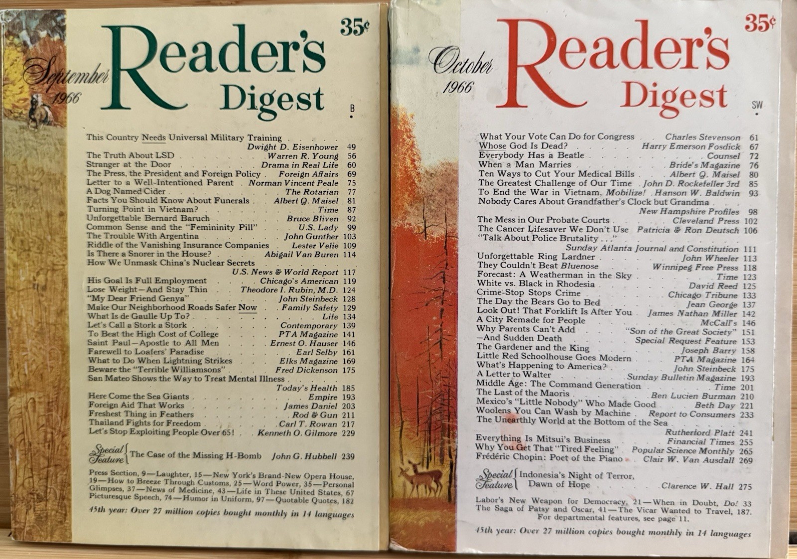 1966 September October (2) READER&rsquo;S DIGEST MAGAZINE Vintage History Short Story