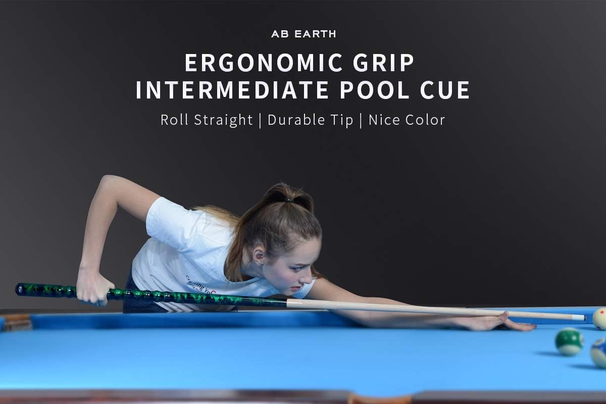 58&Prime; Pool Cue/Pool Stick Ergonomic Design Hardwood Canadian Maple 20oz, Green