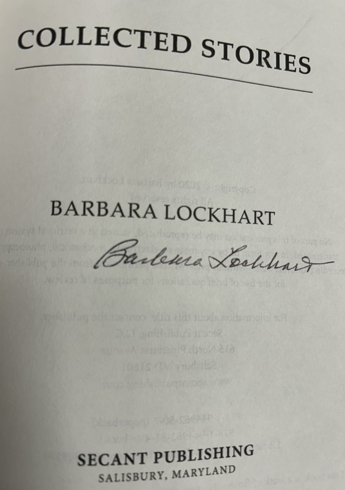 2020 HC BOOK w/DJ « COLLECTED STORIES » SIGNED B. Lockhart Maryland Eastern Shore