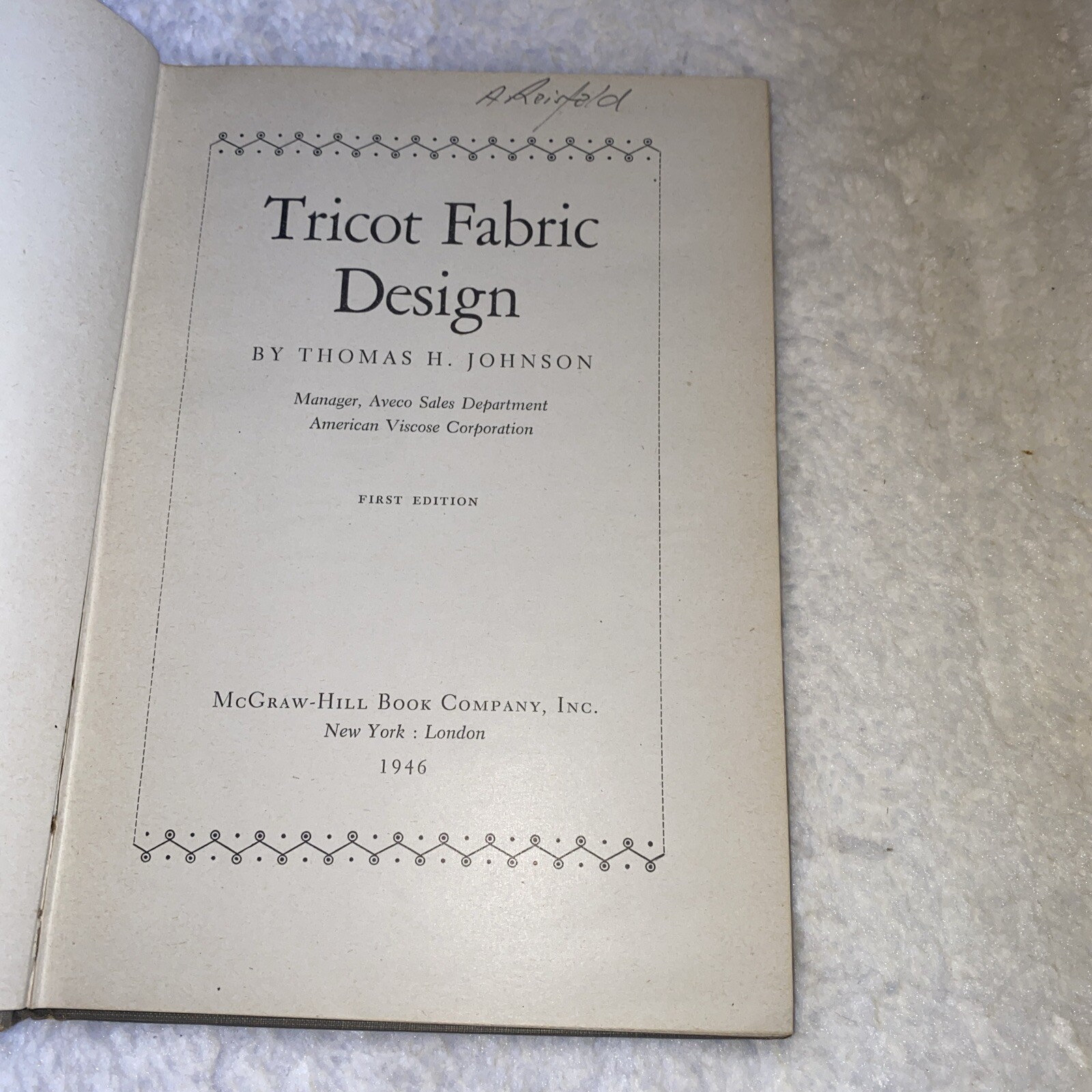 Tricot Fabric Design By Thomas Johnson McGraw Hill VTG 1946