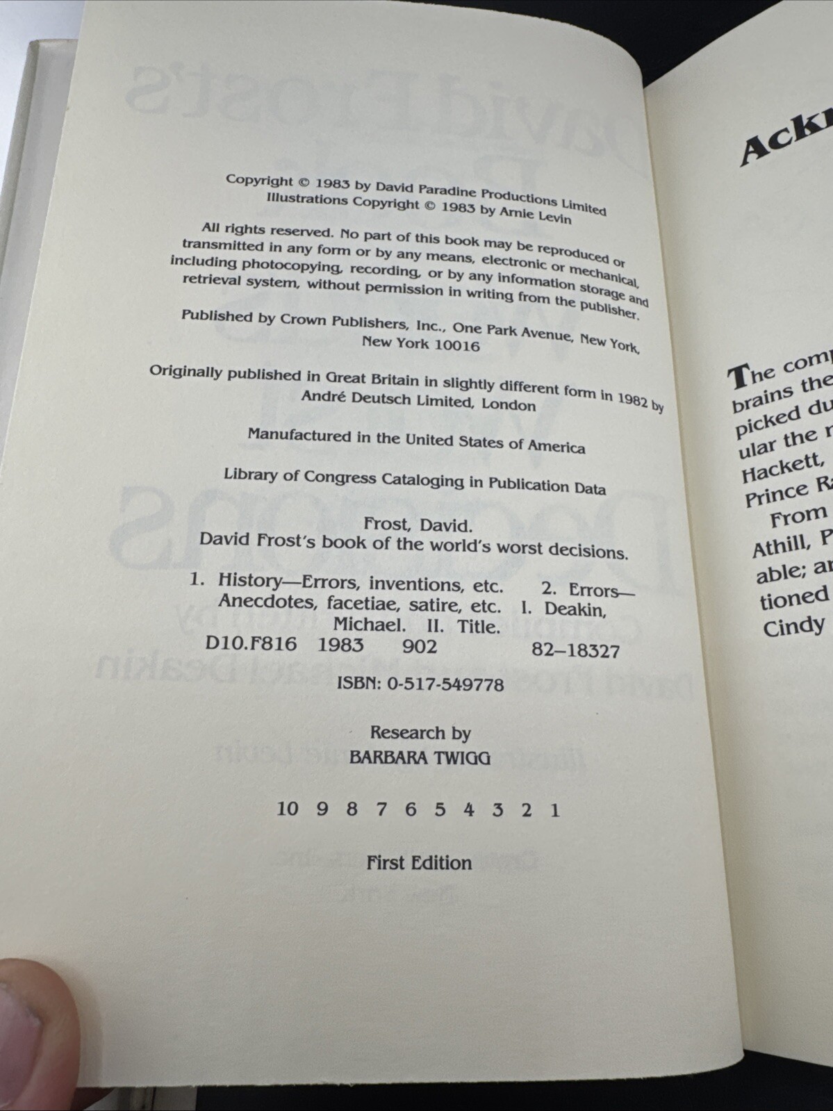 David Frost&rsquo;s Book of the World&rsquo;s Worst Decisions (Hard-Cover, 1983) – Fast Ship