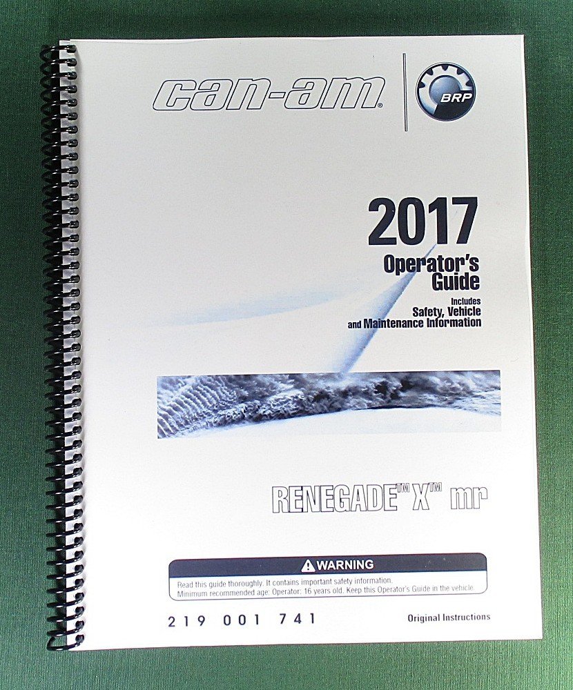 2017 Can-Am Renegade 1000R X MR Owner&rsquo;s Manual: 172 Pages & Protective Covers!