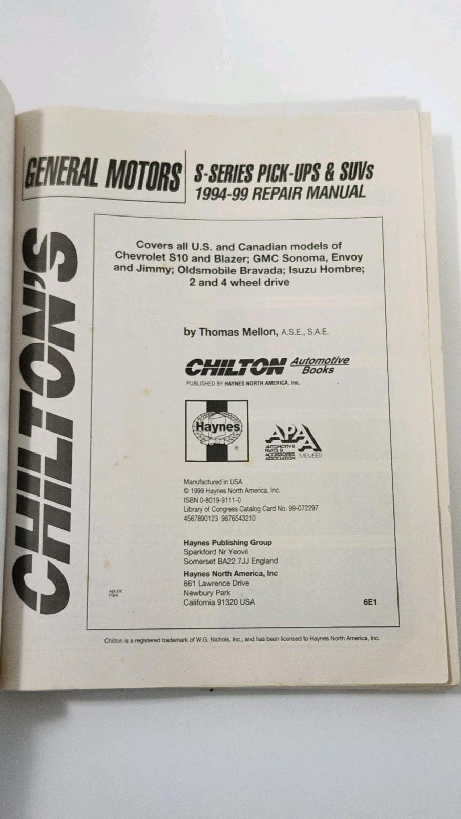 GM S-Series Pick-Ups and SUVs, 1994-1999 Chilton&rsquo;s Repair Manual 28862