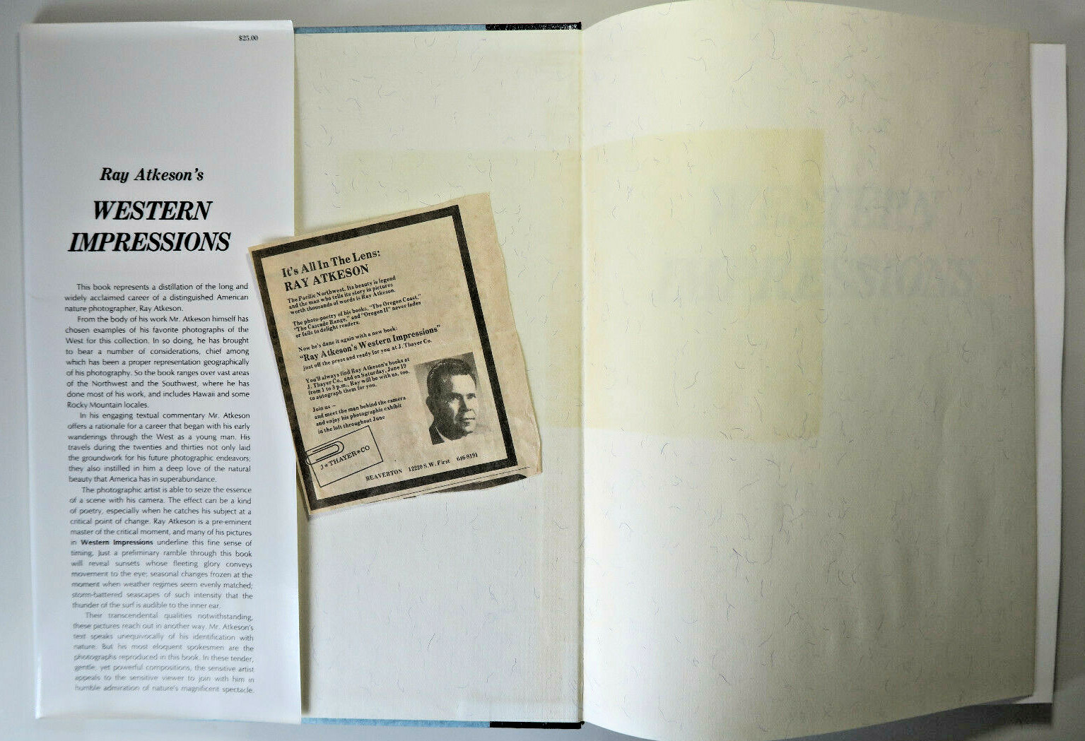 Ray ATKESON&rsquo;S Western Impressions; SIGNED HC/DJ 1976 *Like New*