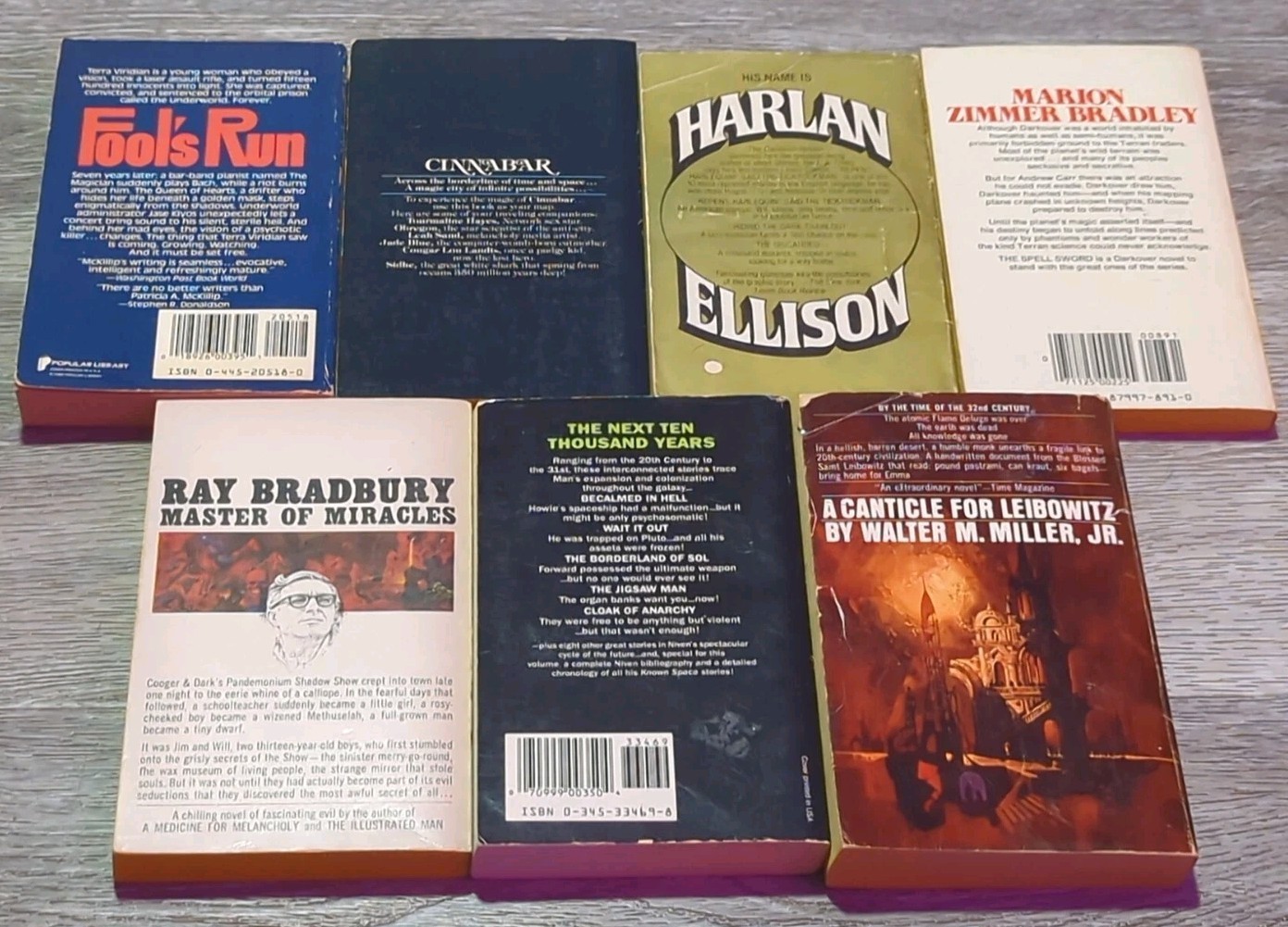Vintage Sci-fi 7 book lot. Harlan Ellison, Ray Bradbury, Walter M. Miller, Jr.