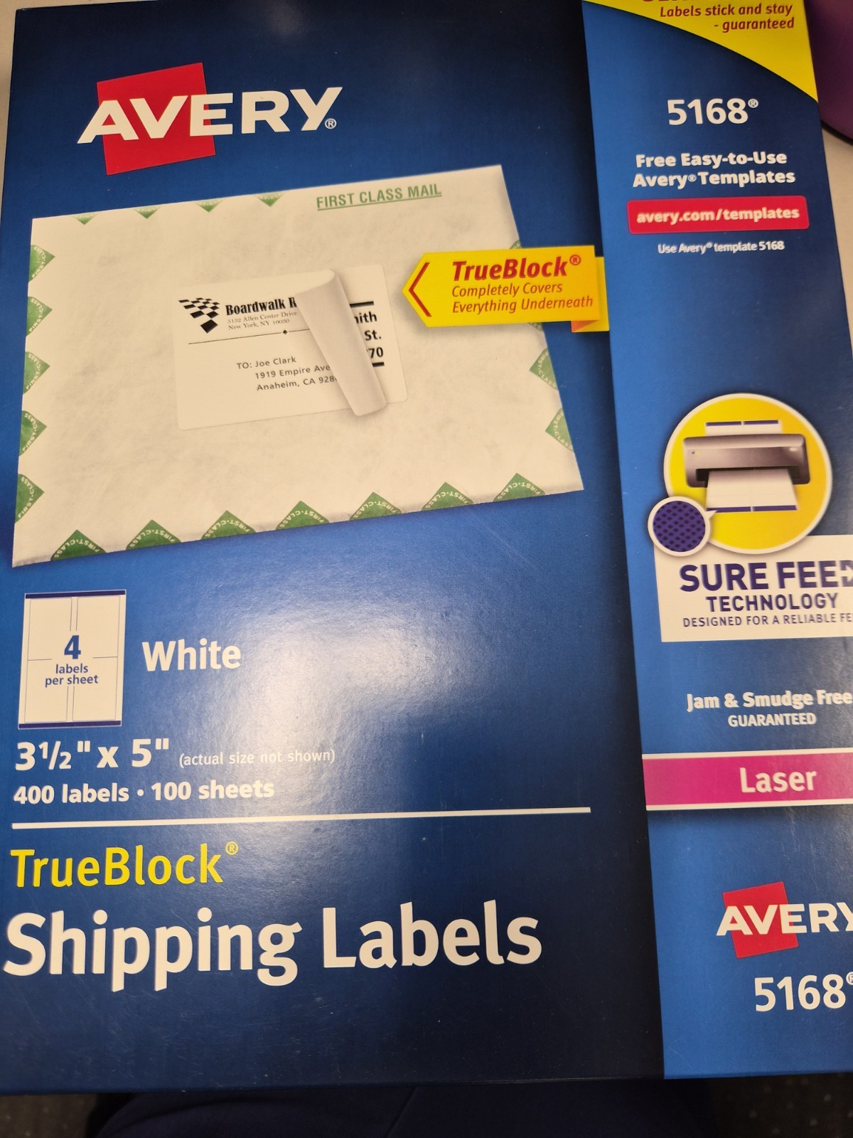Avery 5168 White laser Shipping Labels, 3 1/2&Prime; X 5&Prime;