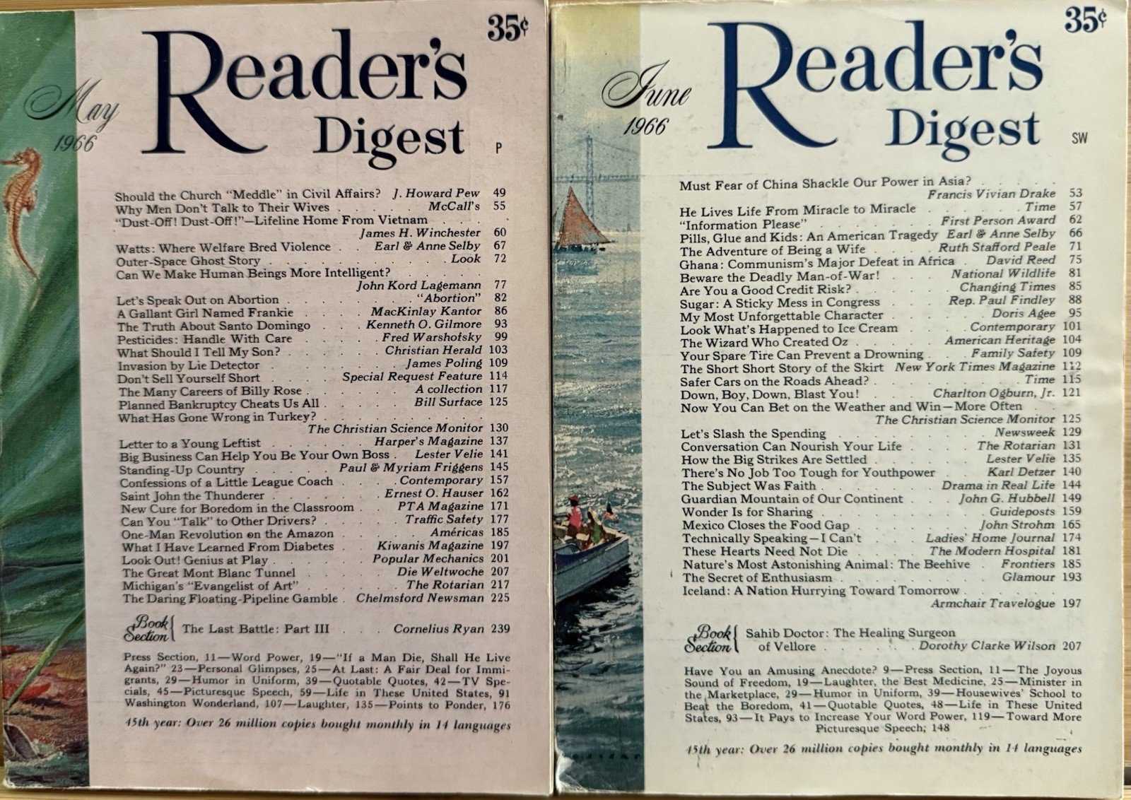 1966 May June (2) READER&rsquo;S DIGEST MAGAZINE Vintage History Short Story Tales