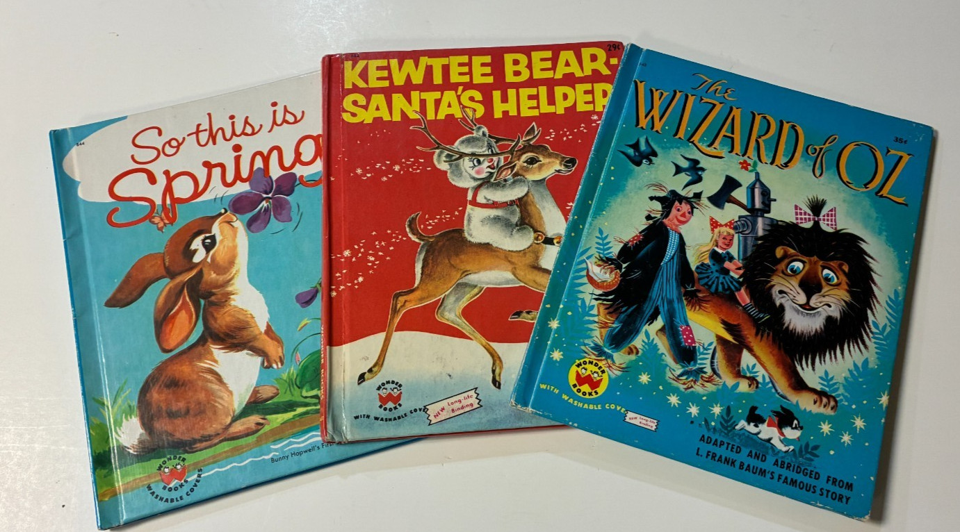 Lot of three 1950&rsquo;s WONDER BOOKS – Wizard of Oz, KEWTEE BEAR, SO THIS IS SPRING