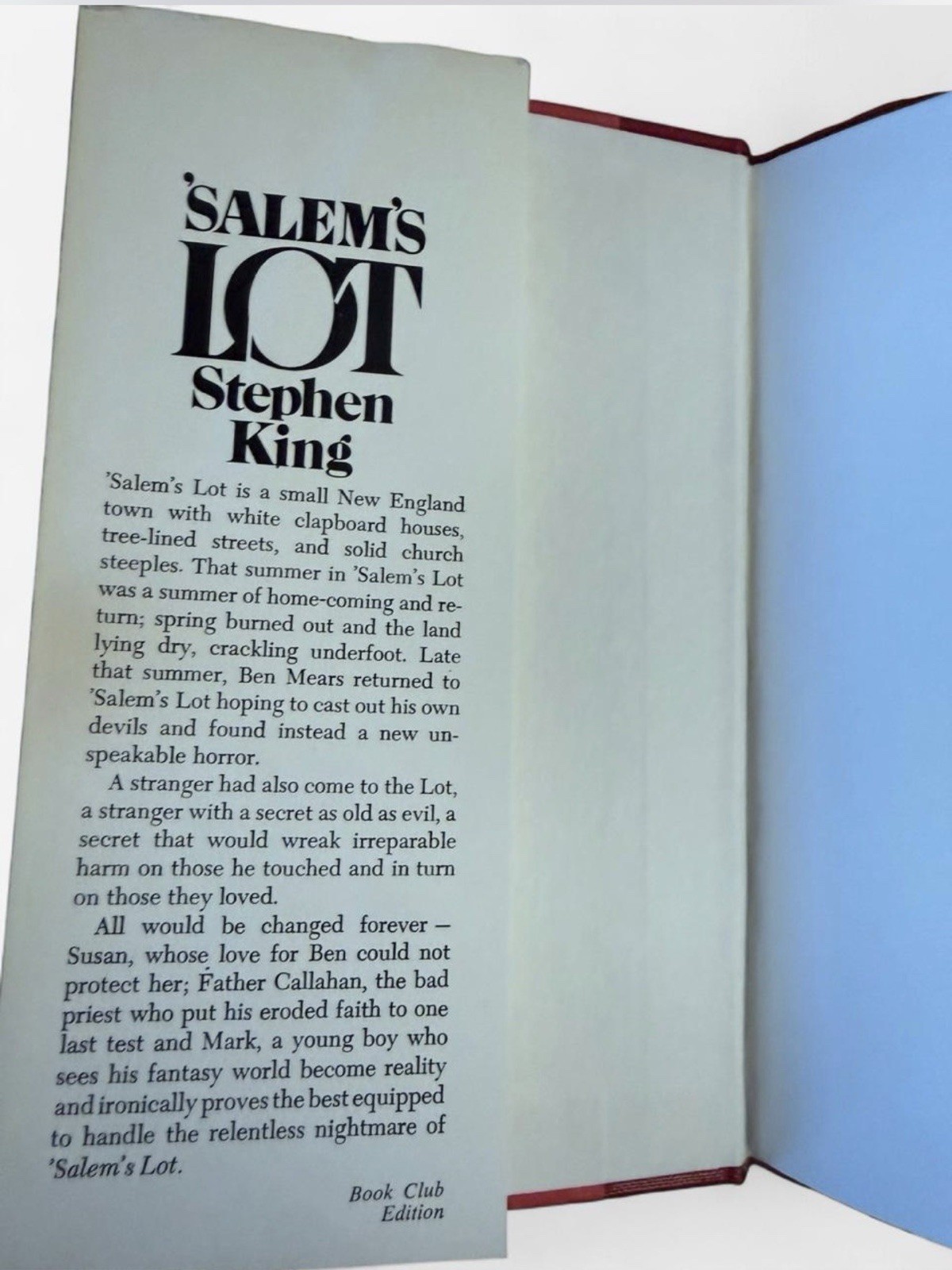 1975 SALEM&rsquo;S LOT Stephen King Hardcover First Book Club Edition BCE