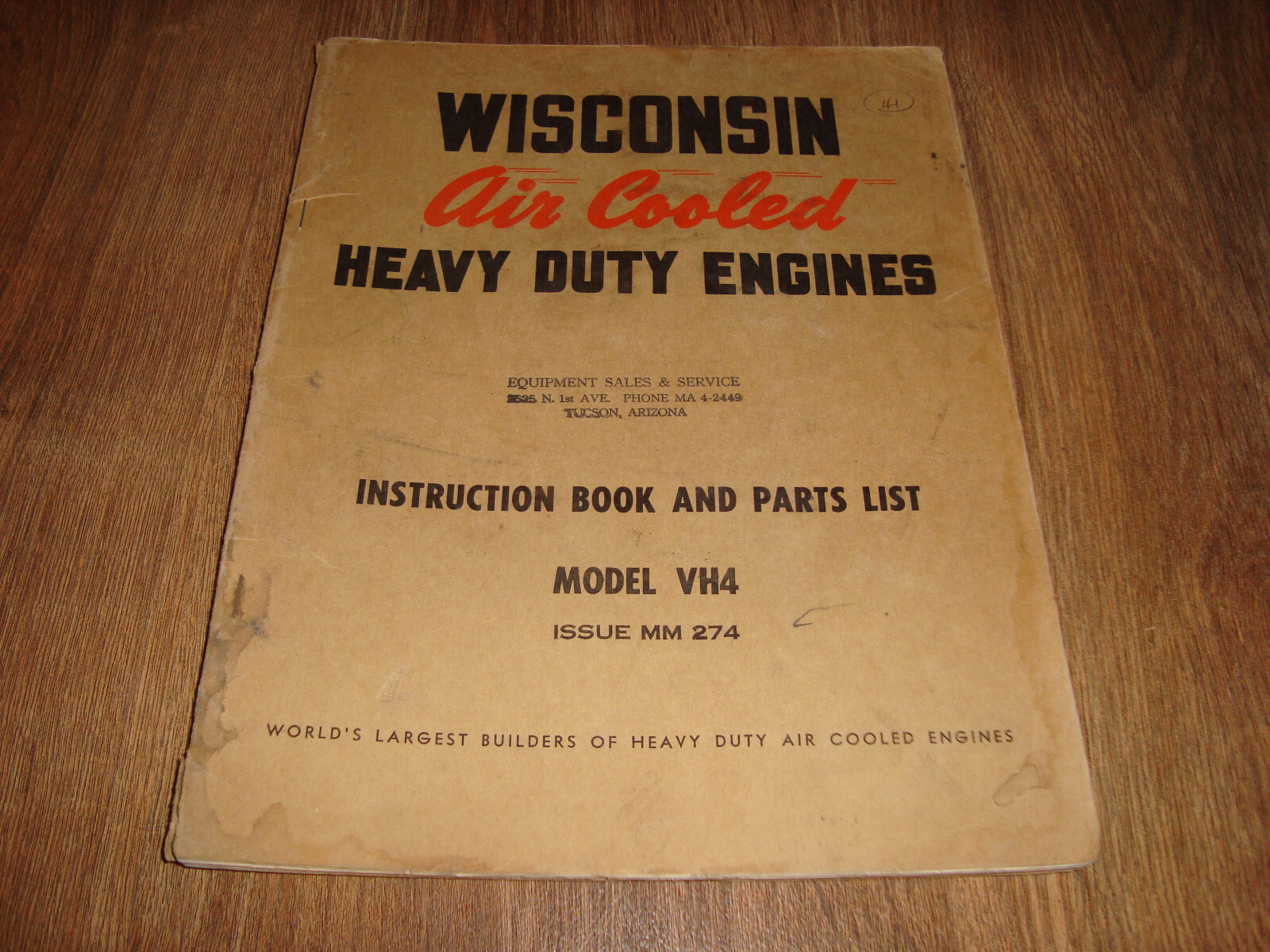 Wisconsin Air Cooled Heavy Duty Engines Instruction Book Parts List VH4 MM-274