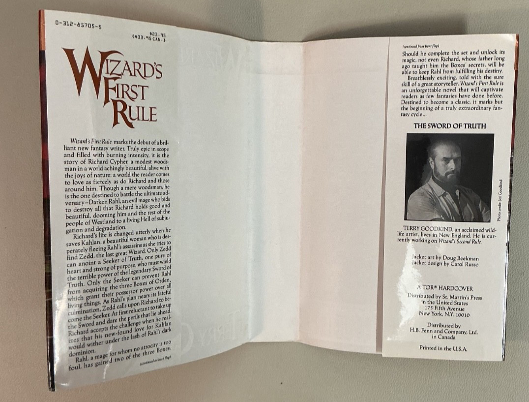 WIZARD&rsquo;S FIRST RULE Terry Goodkind DEBUT NOVEL! 1st Ed/1st Print HCDJ Sept. 1994