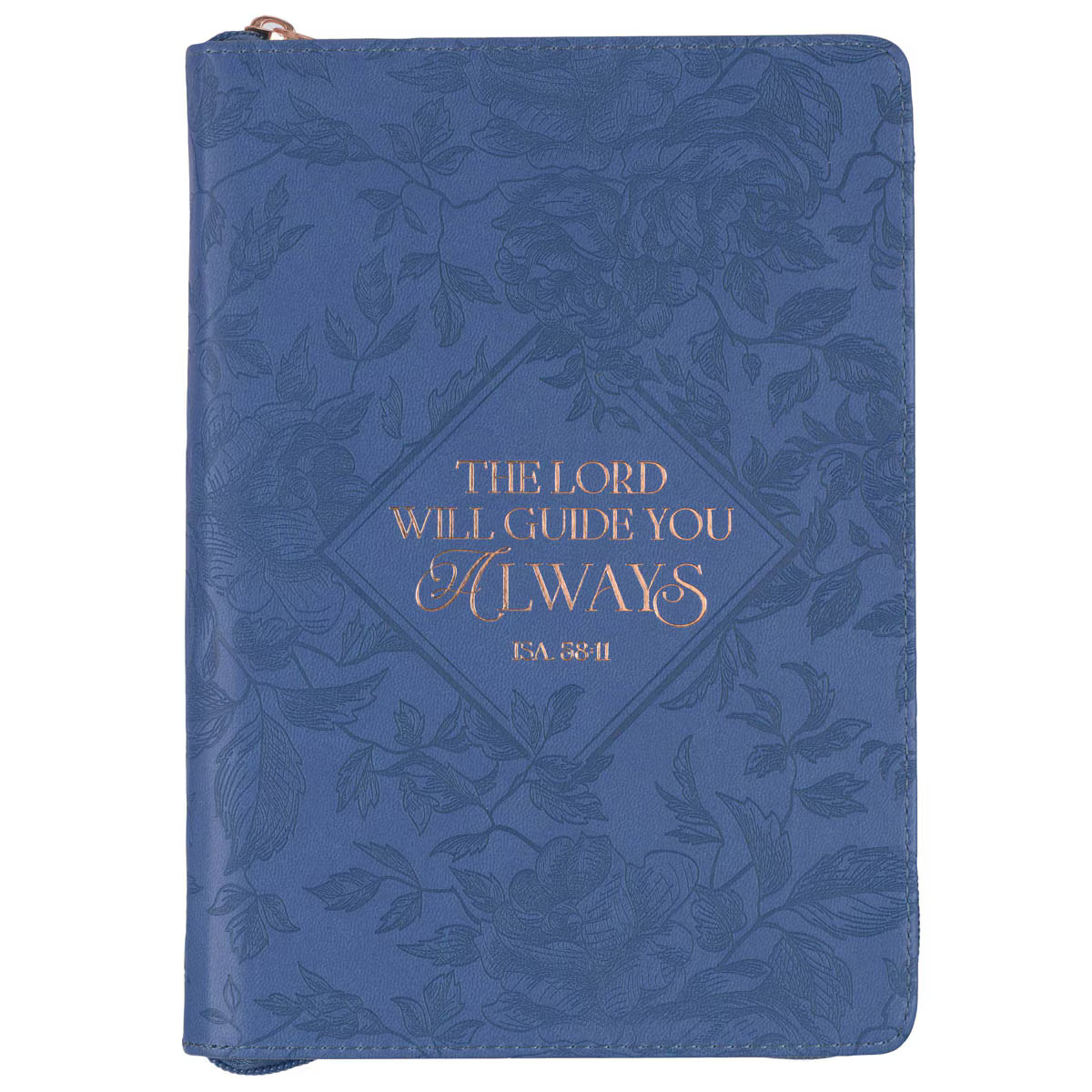 Blue Vegan Leather Zipped Journal, Inspirational Women’s Notebook The Lord Will