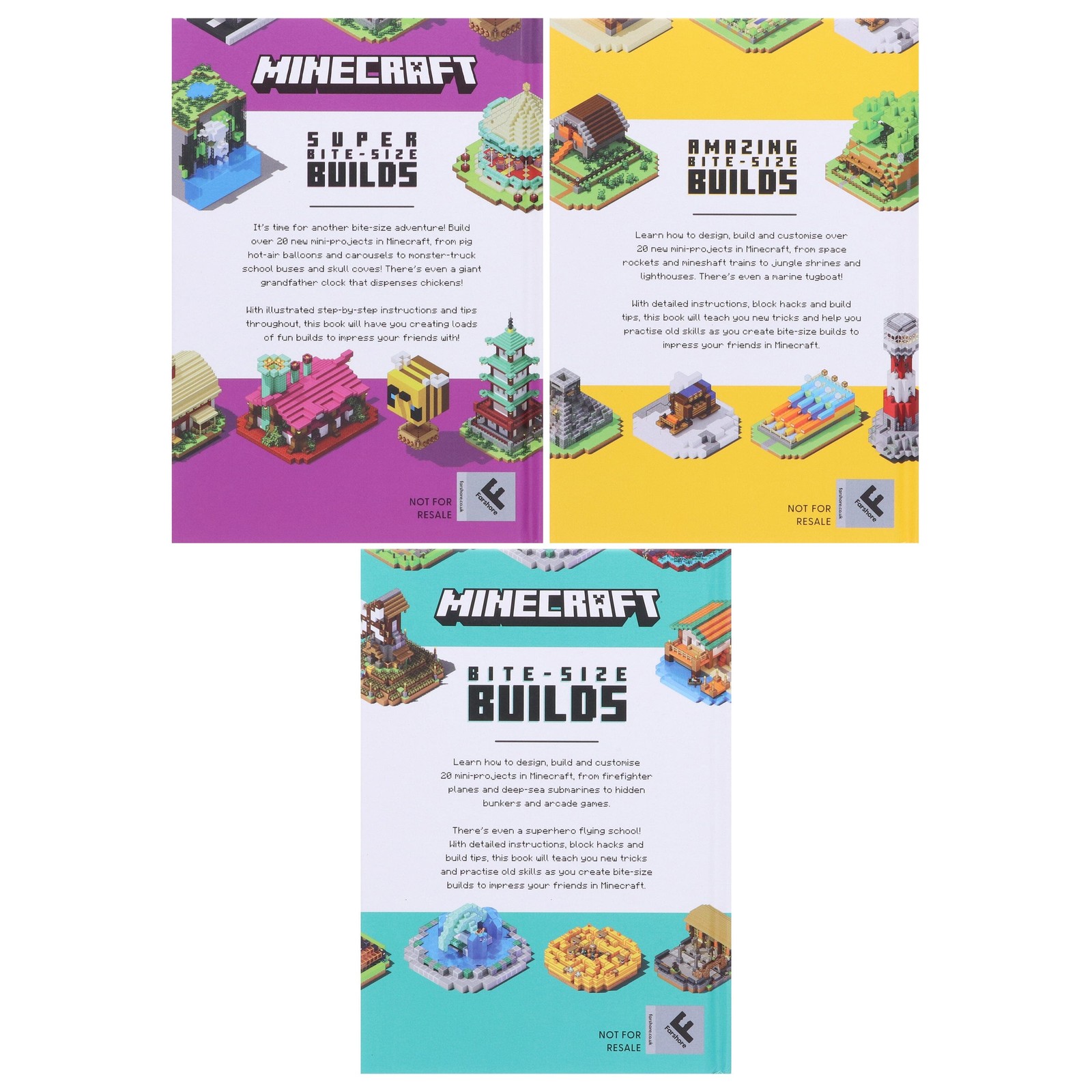 Minecraft Bite-Size Builds 3 Books Hardback Box Set – Ages 7+ – By Mojang AB