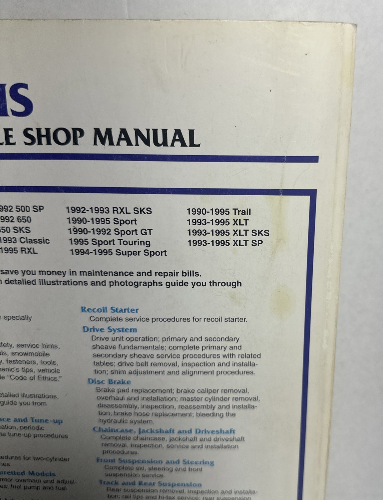 Clymer Polaris Snowmobile Shop Repair Manual 1990-1995 S833