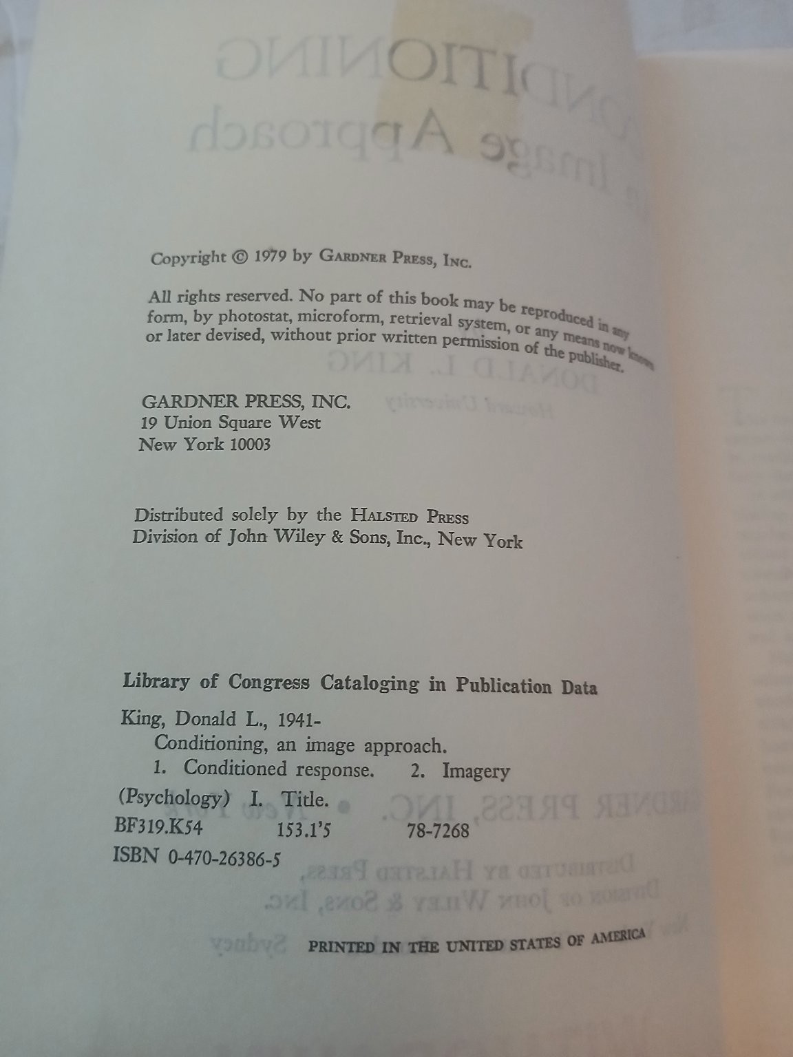 Conditioning An Image Approach Donald L. King 1979 Psychology Gardner Press