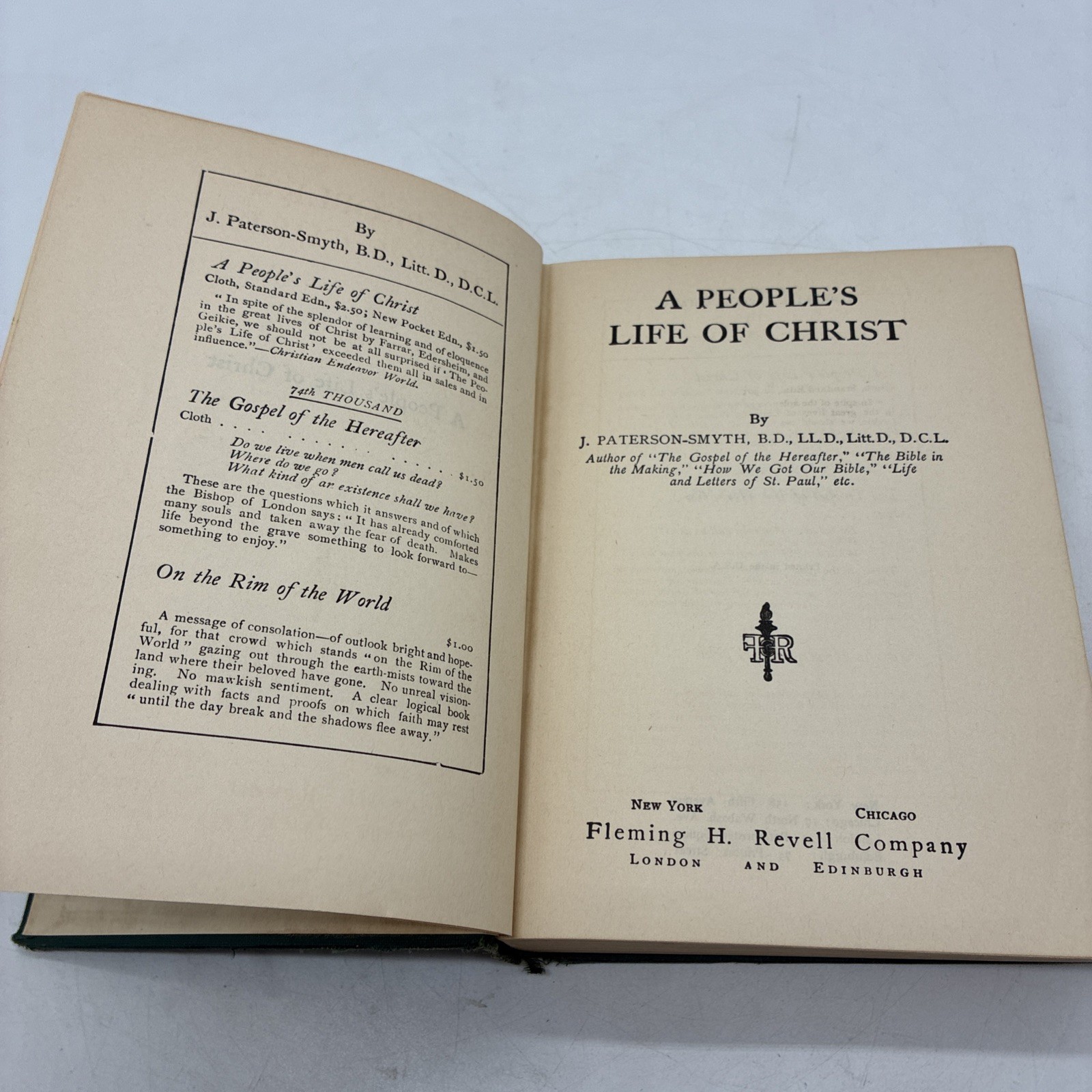 A People&rsquo;s Life of Christ, By J. Paterson Smyth (HC, Revell) 1920 First Edition