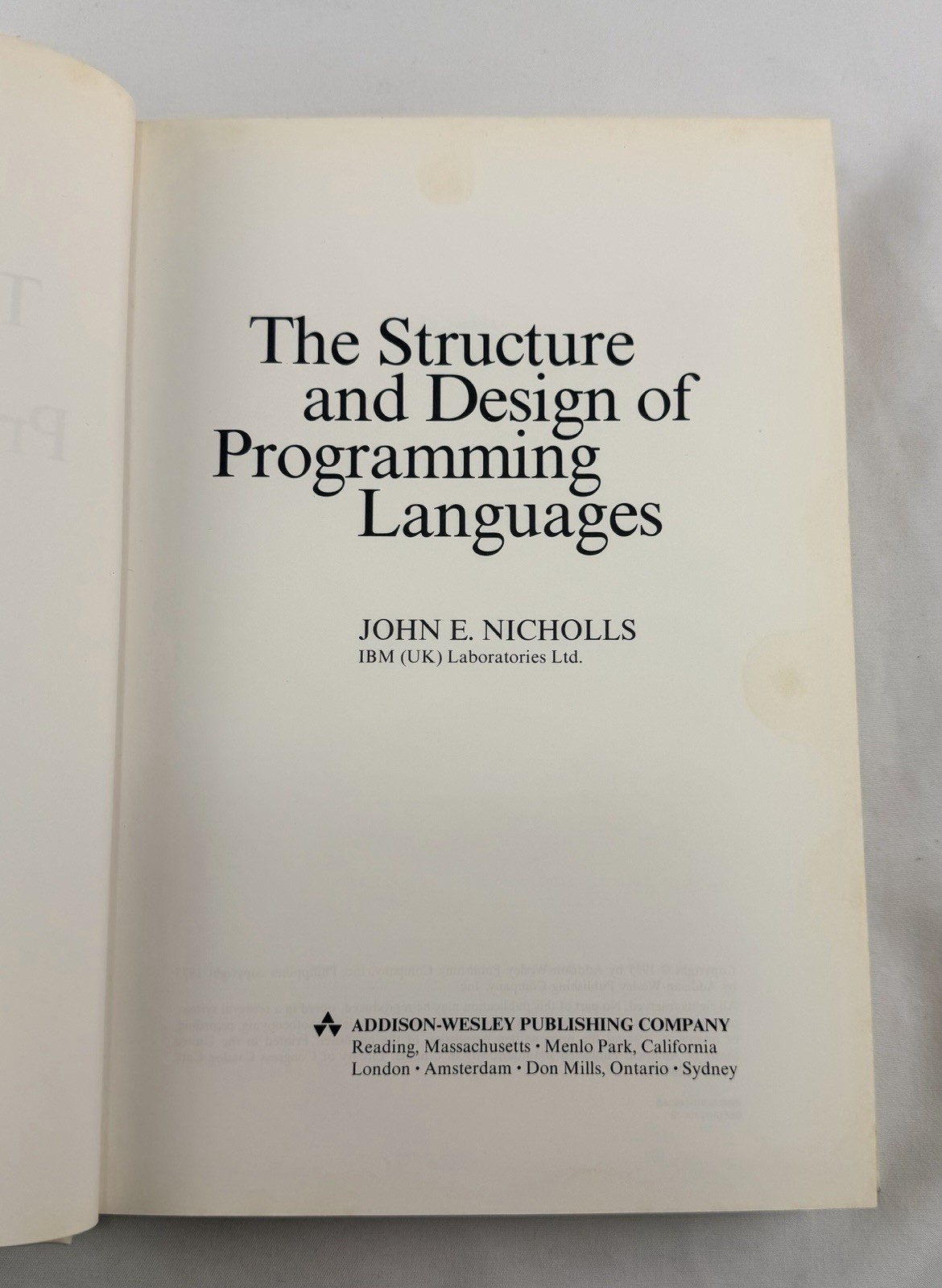 The Structure & Design of Programming Languages Nicholls 1975 HC Computer Book