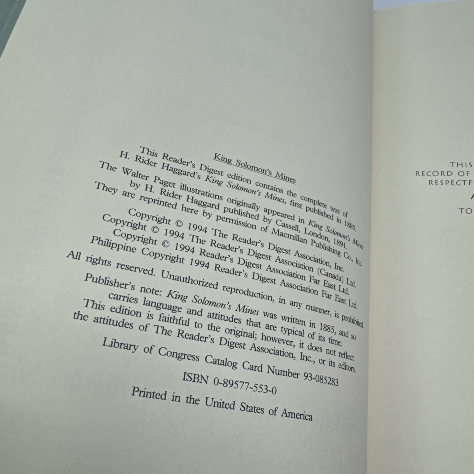 King Solomon&rsquo;s Mines H. Rider Haggard HC Readers Digest Worlds Best w/ Insert