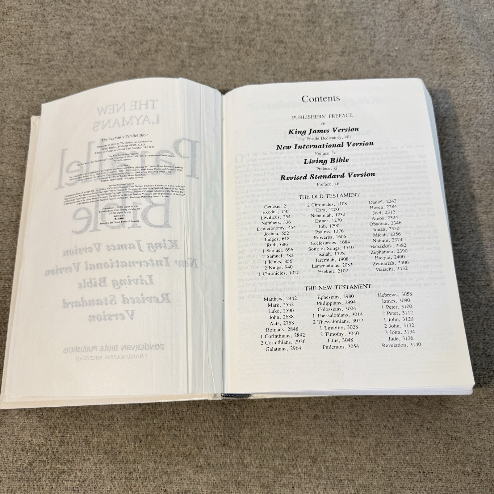 The New Layman&rsquo;s Parallel Bible Zondervan Hardcover Vintage KJV NIV TLB RSV