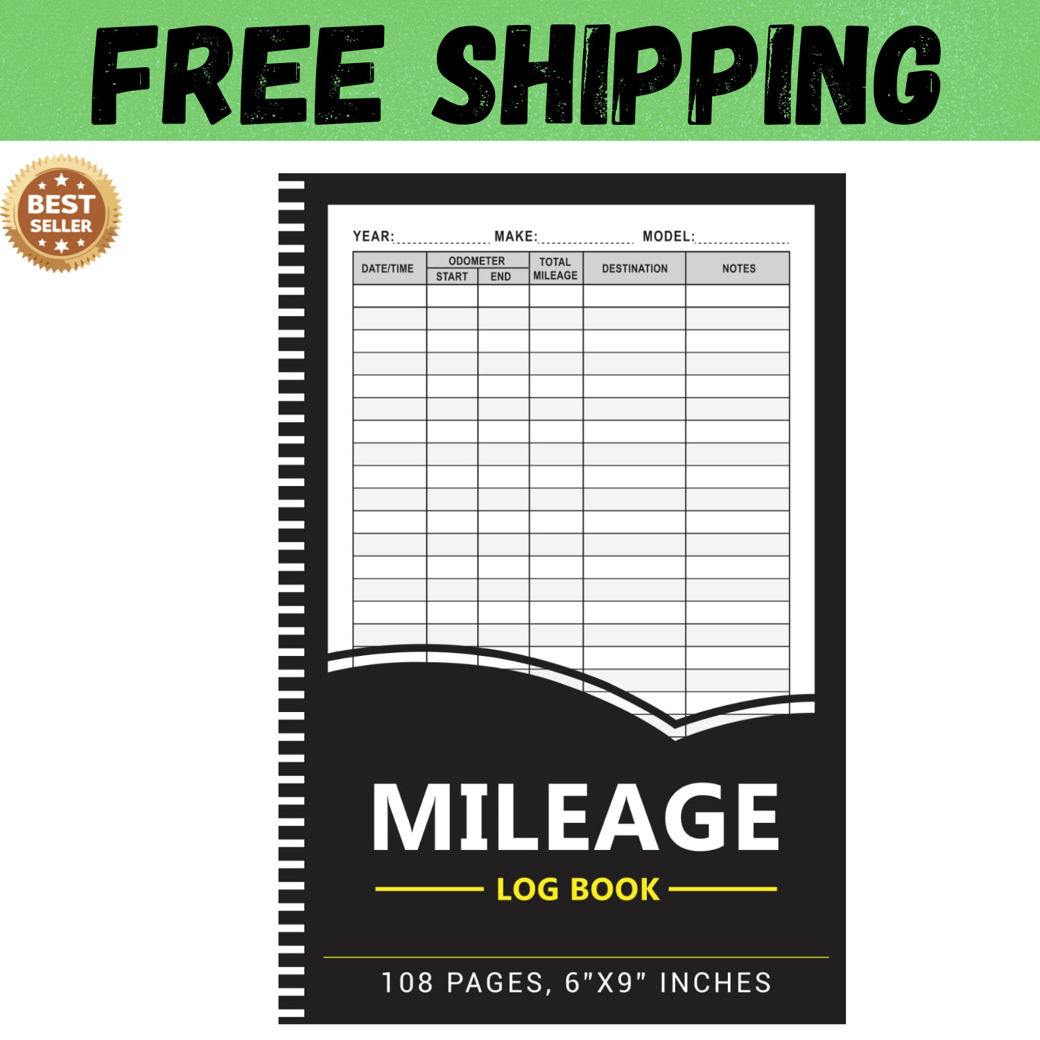 Mileage Log Book Auto Odometer Tracking Tracker Business Taxes 6&Prime;x9&Prime;