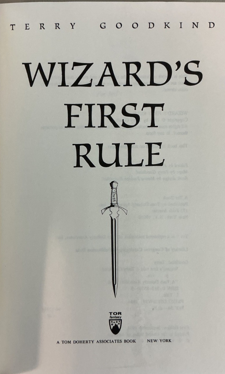 WIZARD&rsquo;S FIRST RULE Terry Goodkind DEBUT NOVEL! 1st Ed/1st Print HCDJ Sept. 1994