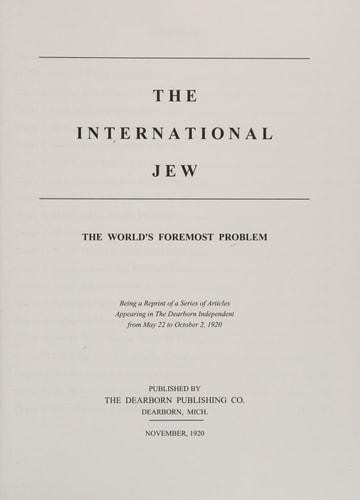 The International Jew: The World&rsquo;s Foremost Problem by Ford, Henry – Paperback