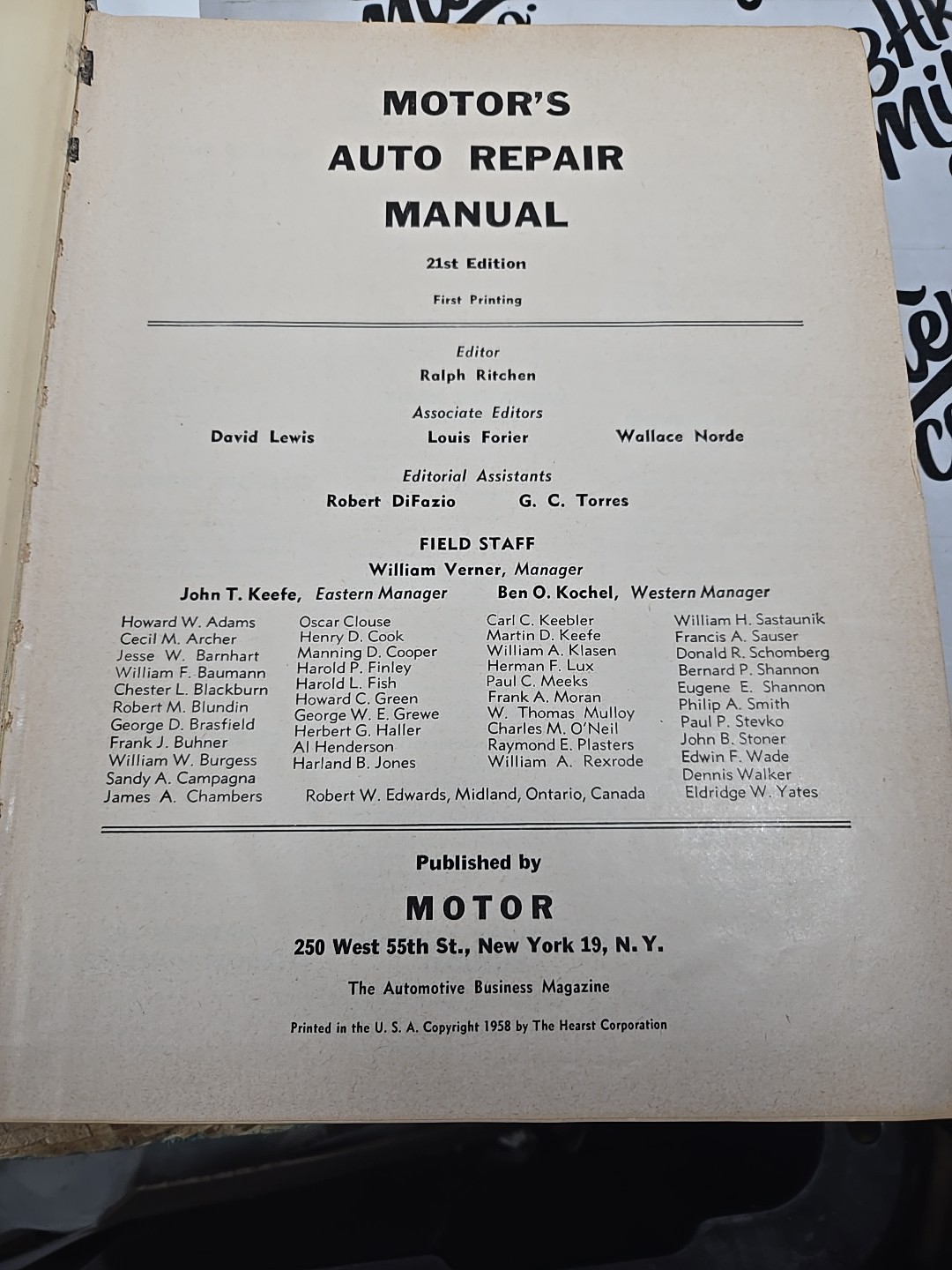 Motor&rsquo;s Auto Repair Manual 1958 HC