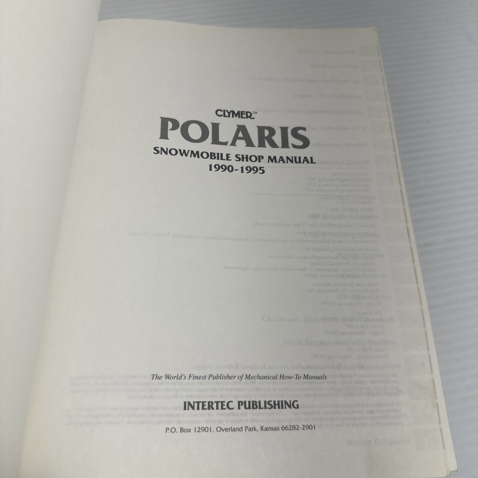 Clymer Polaris Snowmobile Shop Repair Manual 1990-1995 S833