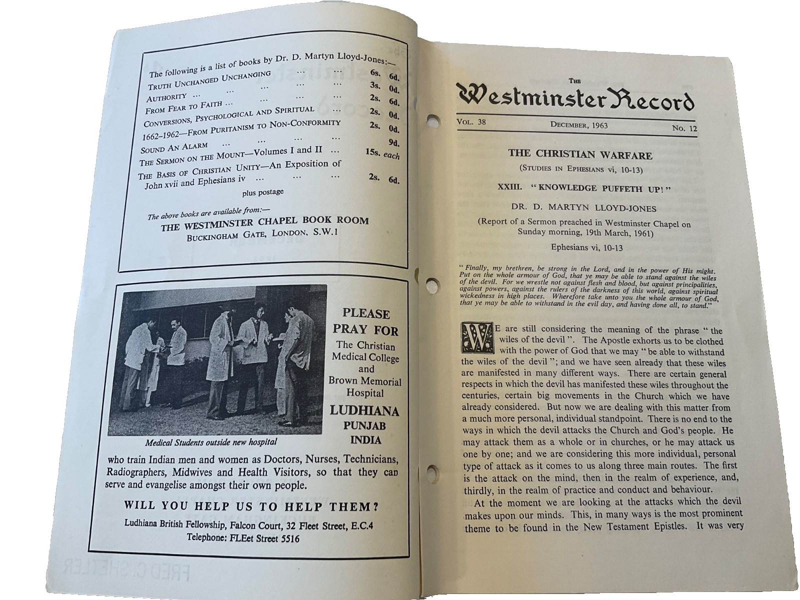 The Westminster Record Martyn Lloyd Jones December 1963 Knowledge Puffs Up