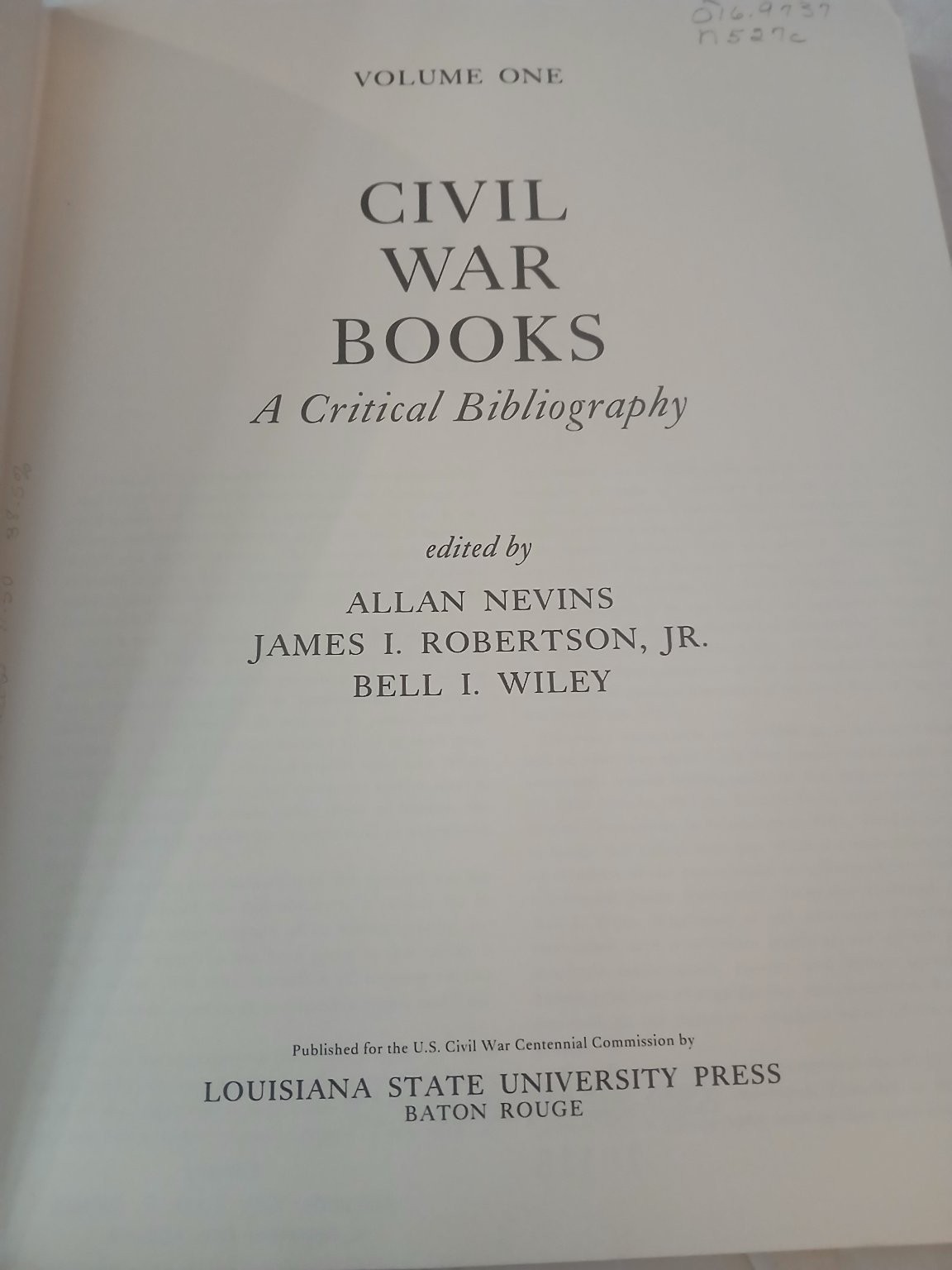 Civil War Books: A Critical Bibliography Vol I Allan Nevins 1967 LSU Press