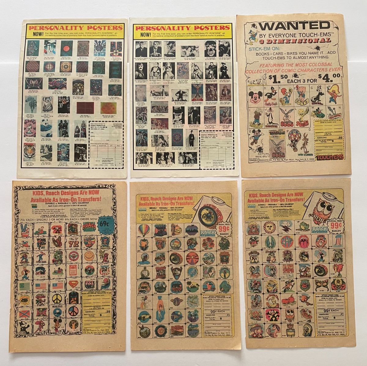 Vintage lot 6 Comic Book Ads IRON-ON TRANSFERS. POSTERS, STICKERS 70&rsquo;s, 80&rsquo;s WB