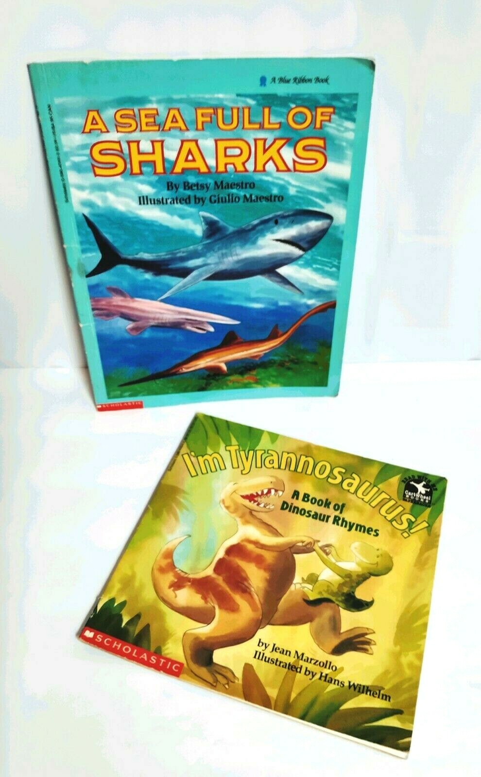Vntg Children&rsquo;s Books Dinosaur Rhymns Sea Full Of Sharks Colorful Pictures 2 Bks