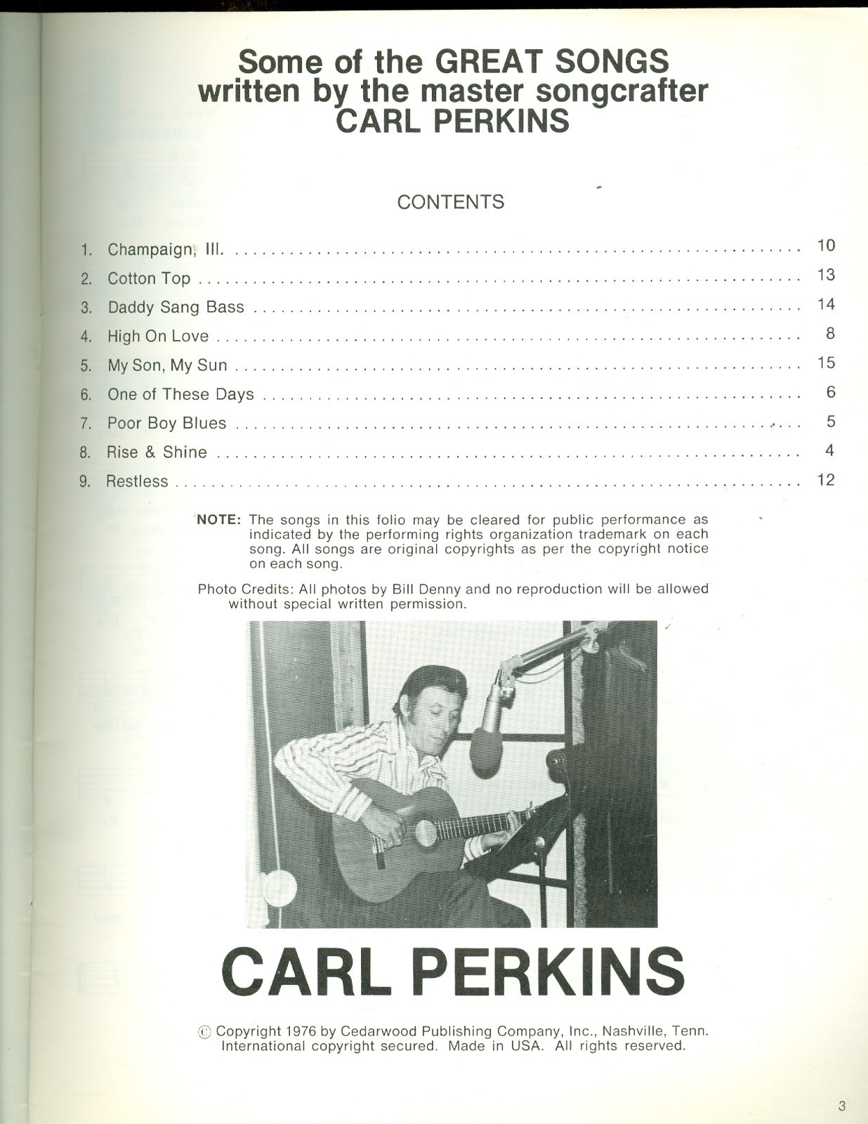 Carl Perkins sheet music songbook and photo book 16 pages 1976