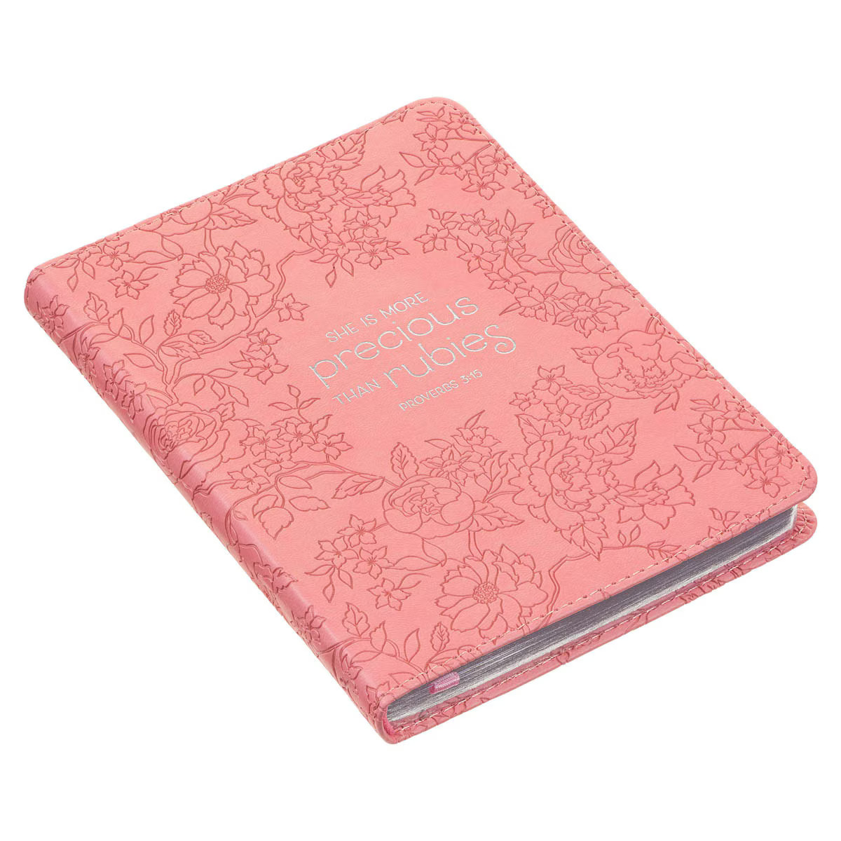 Strawberry Pink Floral Vegan Leather Small Journal Inspirational Scripture