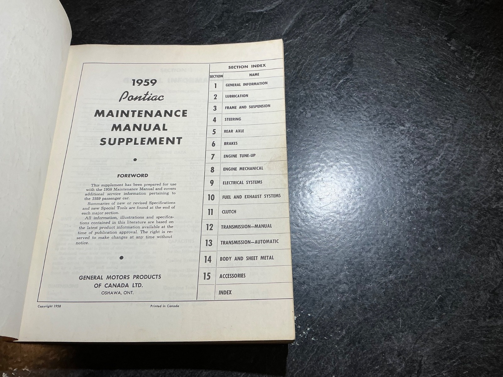 1959 Pontiac 7000 Series Maintenance Manual Parisienne Laurentian Strato-Chief
