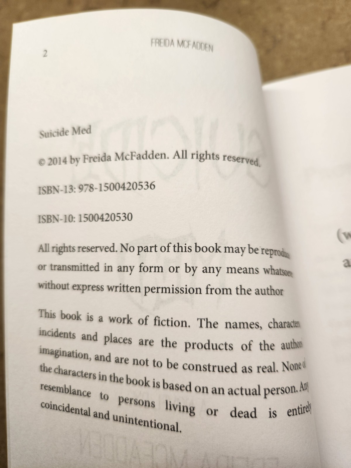 Freida McFadden Suicide Med (2014) Never Read, Brand New, Out of Print