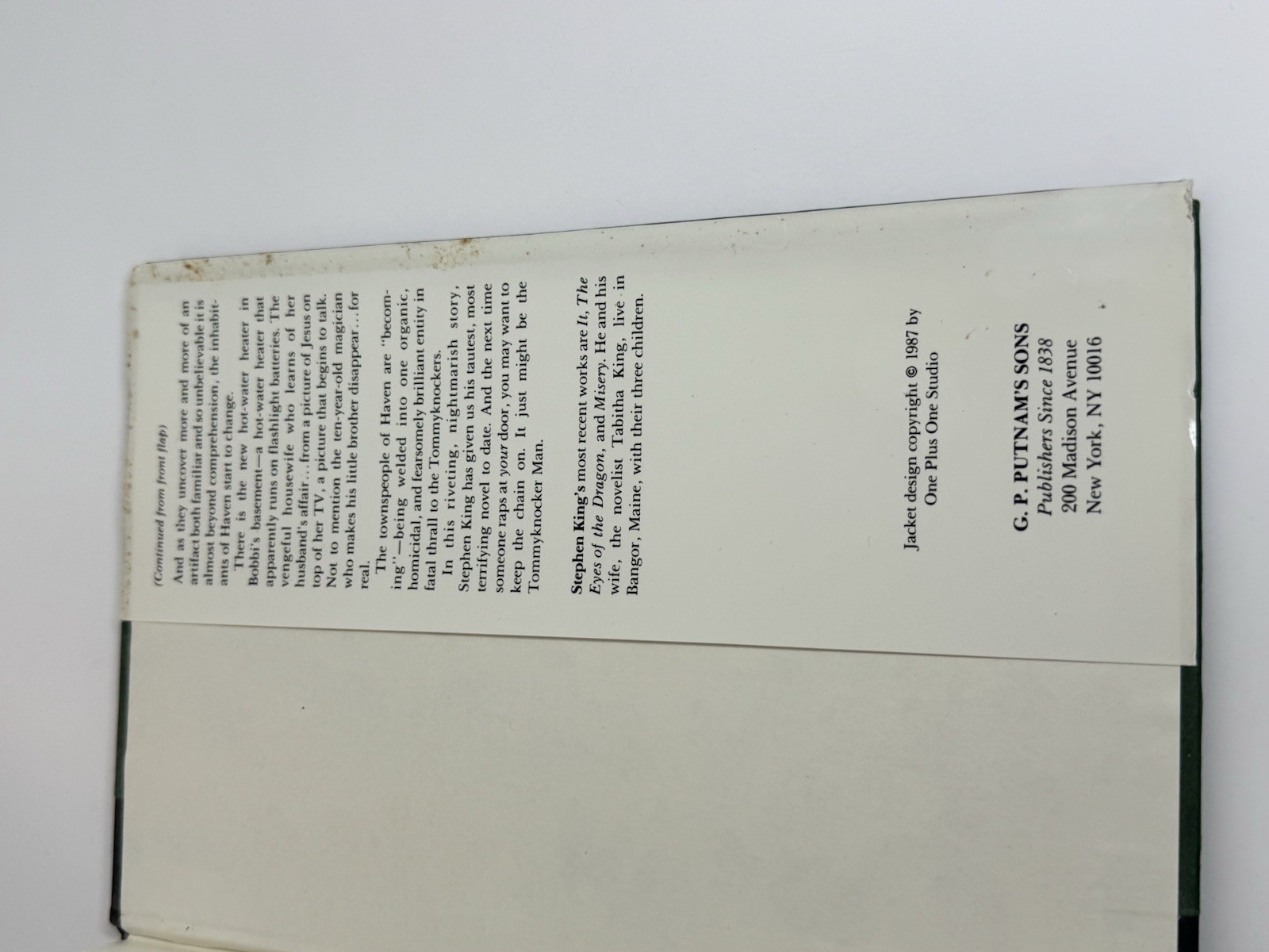 Stephen King The Tommyknockers 1987 Putnam First Edition Hardcover Book w/Jacket