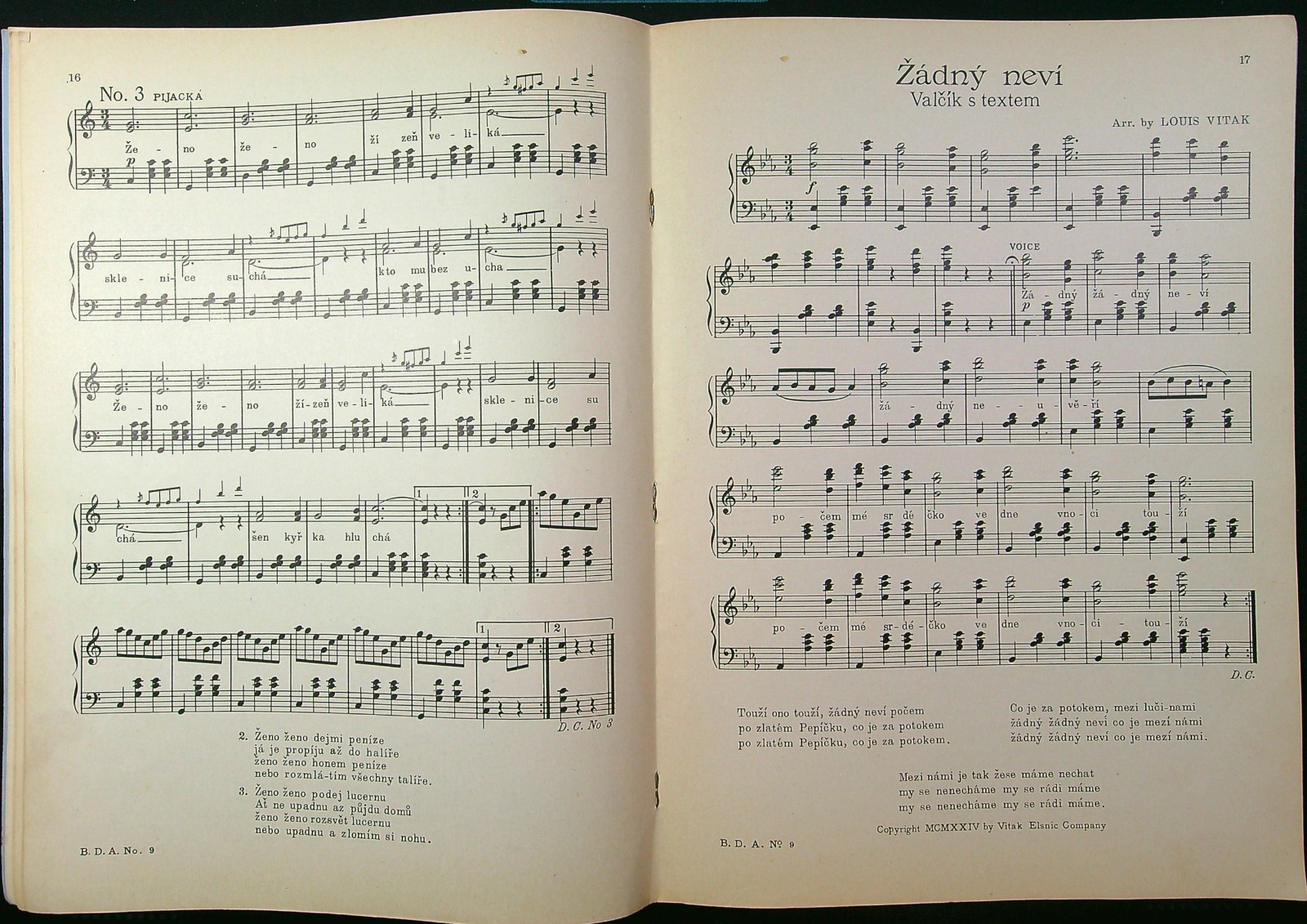 Vintage 1923 Bohemian Dance Album No 9 Czech Music Book Vitak-Elsnic 1040a