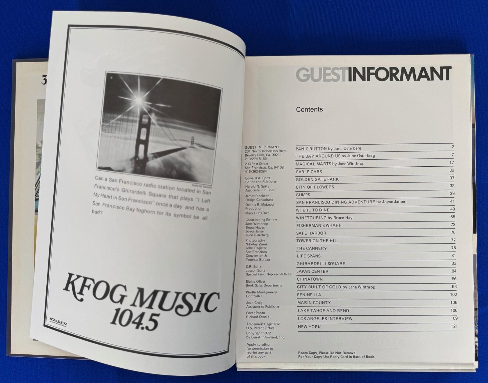 Vintage 1972-73 Guest Informant San Francisco Guide Stanford Court Hotel Edition