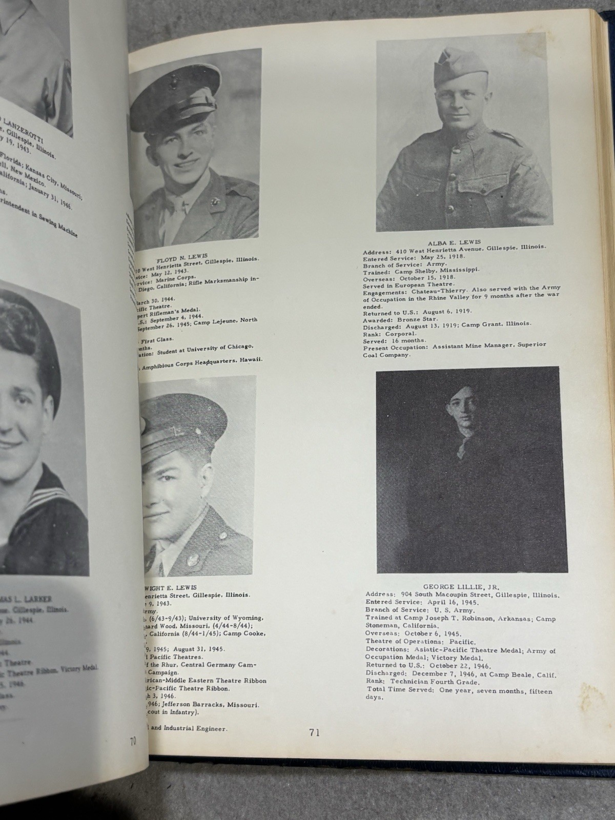 Service Record World War I & II Gillespie Illinois