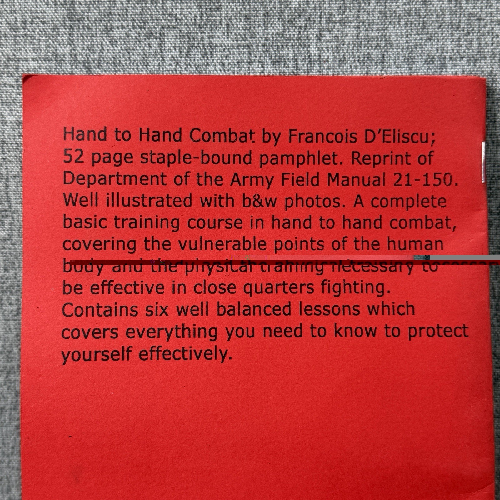 Original Hand to Hand Combat by Francois D&rsquo;Eliscu Last Word Press Pamphlet Book