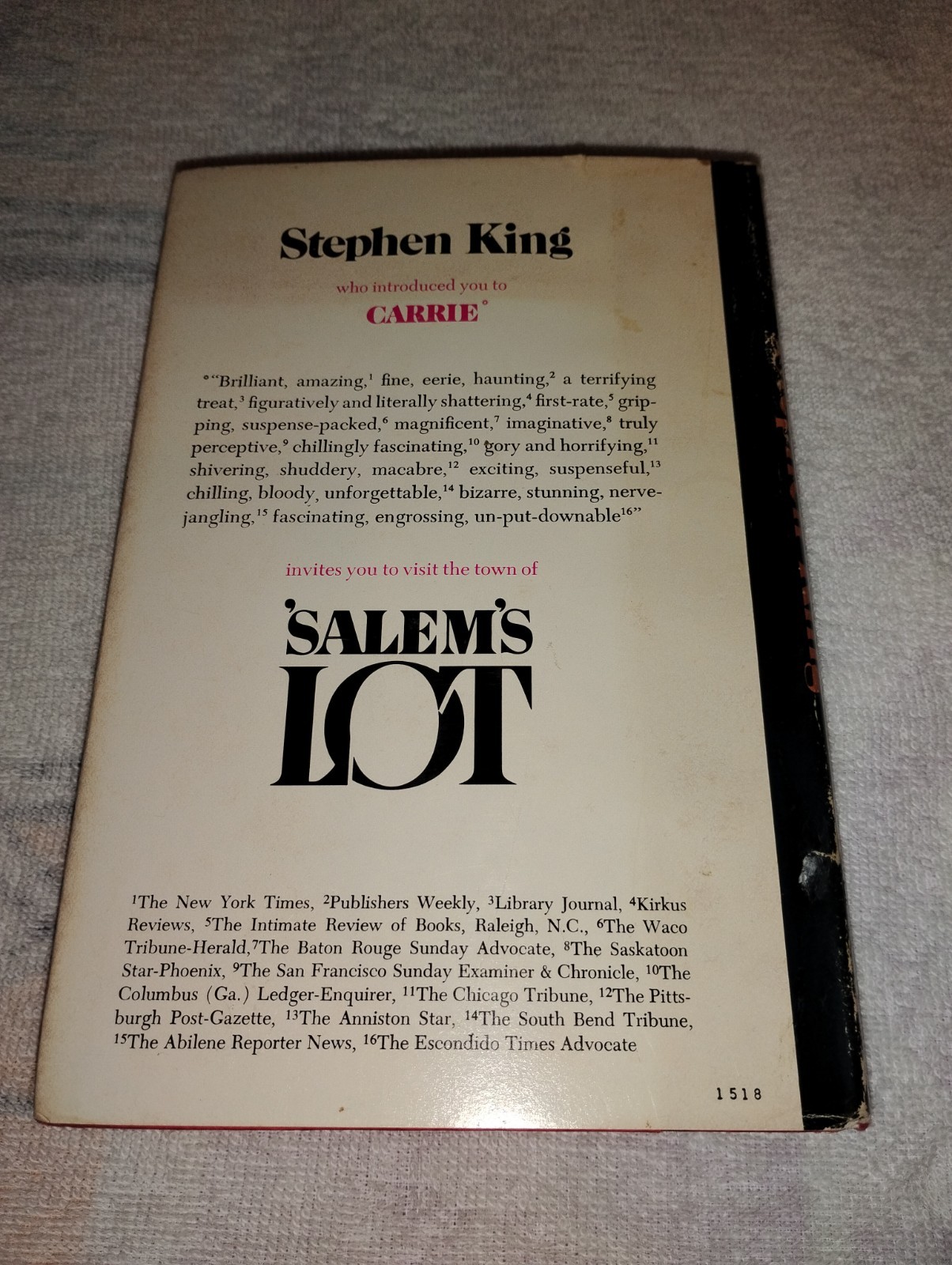 SALEM&rsquo;S LOT HC DJ Stephen King First Book Club Edition BCE 1975