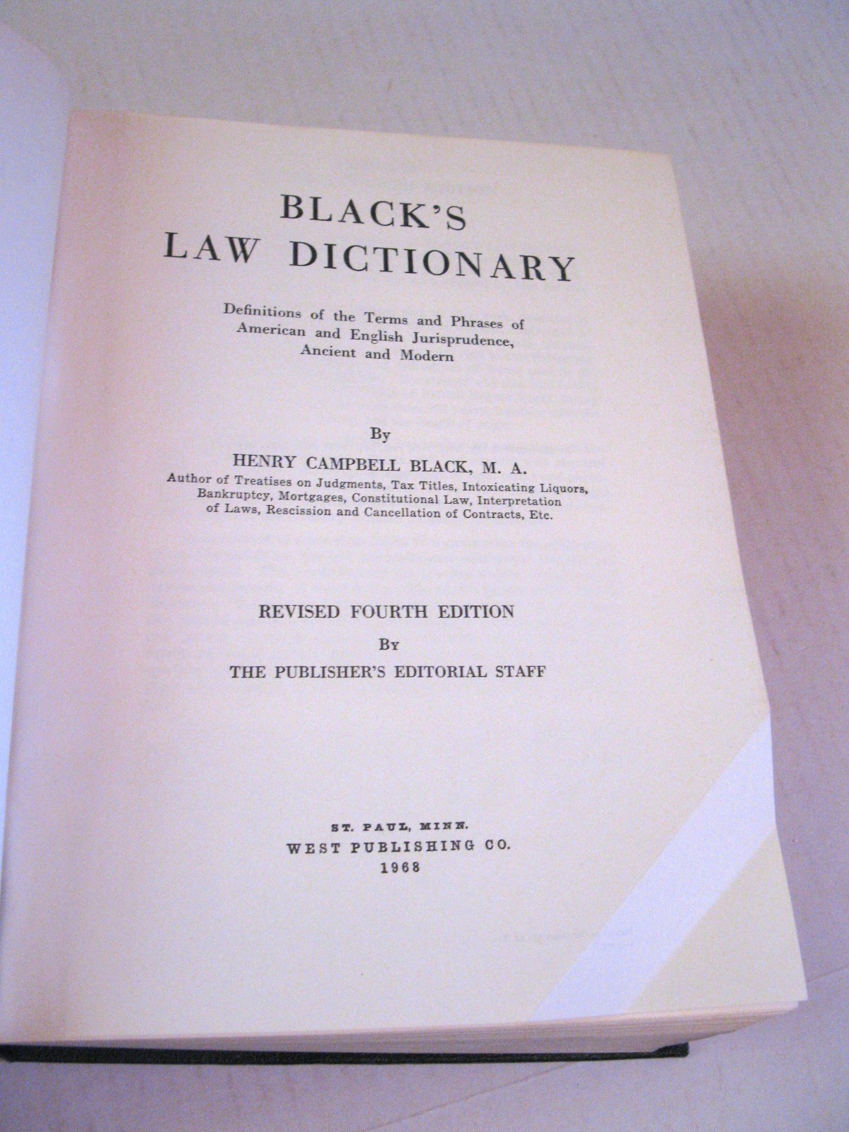 BLACK&rsquo;S LAW DICTIONARY Revised 4th Edition Henry Campbell Black Hardcover 1968