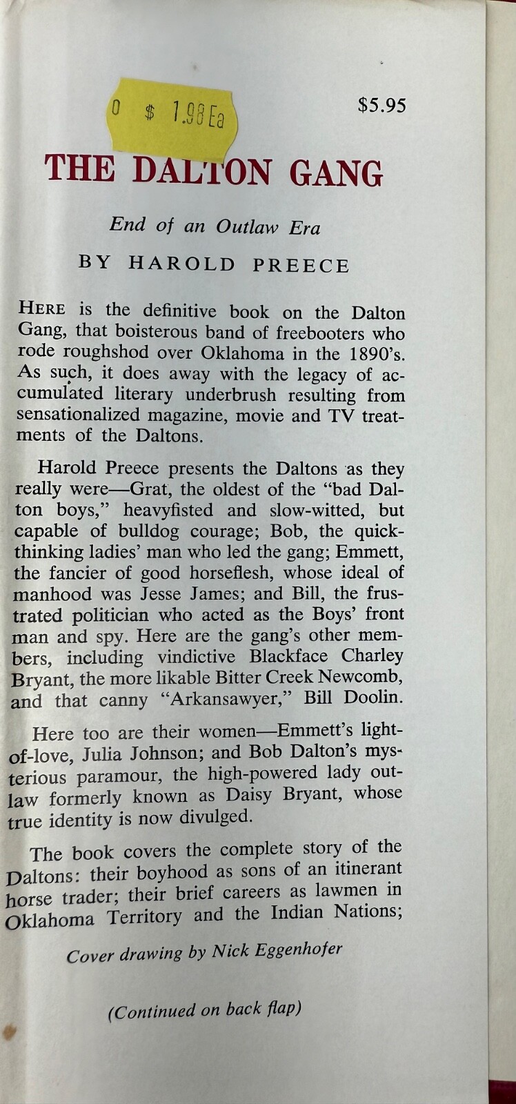 The Dalton Gang End of an Outlaw Era by Harold Preece 1963 Hardcover Book