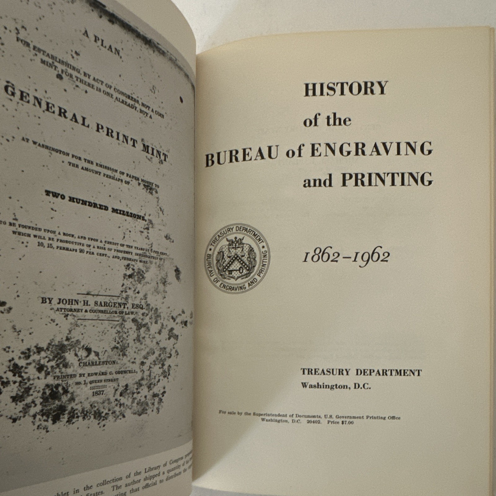 Treasury Department Centennial History Hardcover History of BEP 1862-1962 Illus